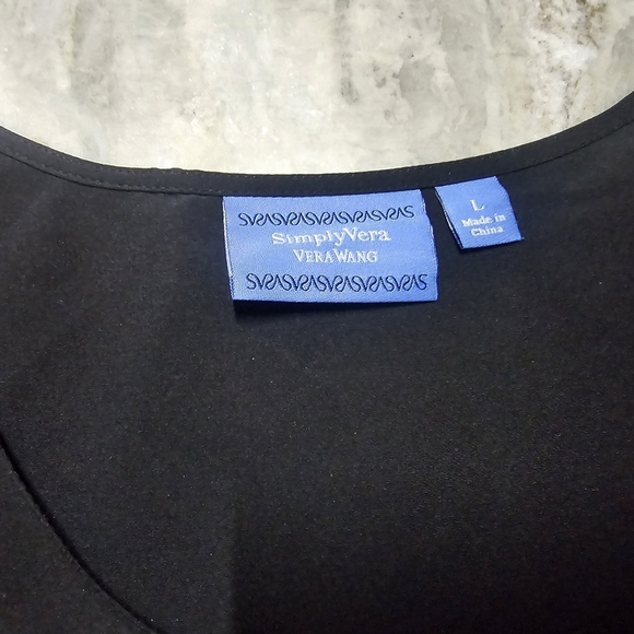 Simply Vera Vera Wang Black Short Sleeve Embellished Jewel Neck Top Size Large - Picture 4 of 10